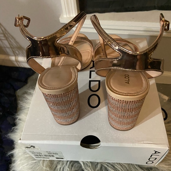 ALDO Strappy Rose Gold/Pink Sparkle heels Size 11 - Picture 4 of 5